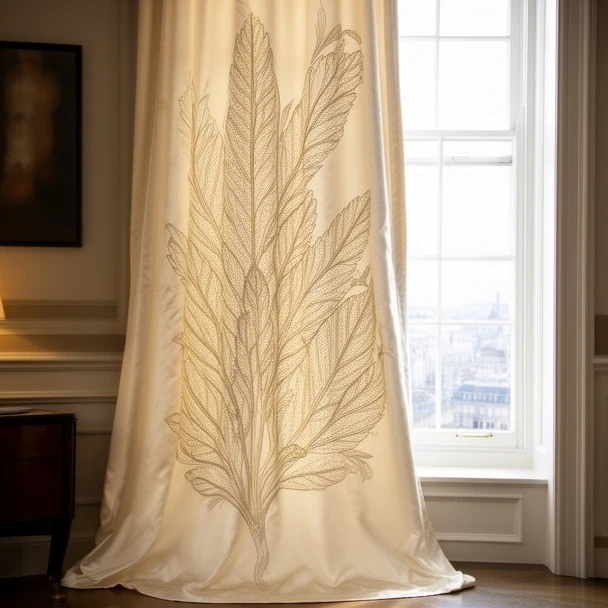 Haftowany panel zasłony z jedwabiu