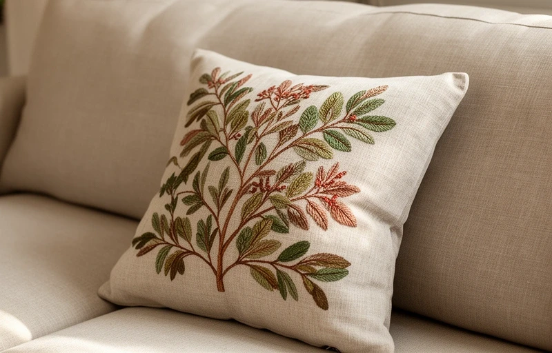 Haftowana poduszka z motywem botanicznym