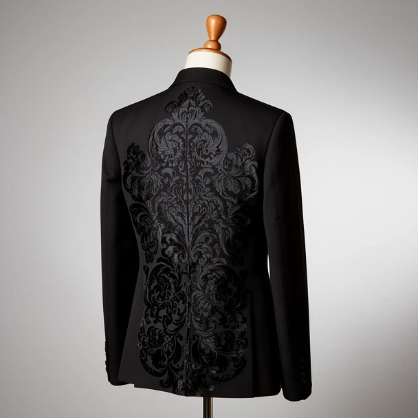 Haft na plecach marynarki jedwabnej