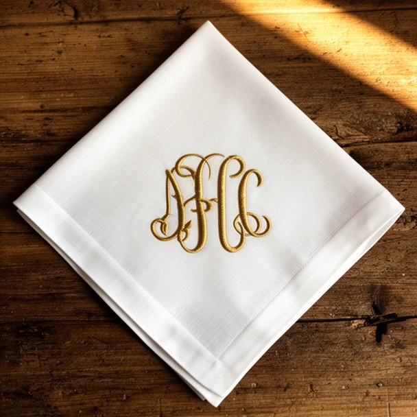 Haftowany monogram na lnianej serwecie
